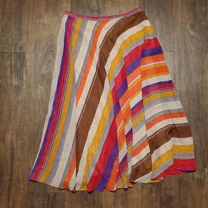 Lauren Ralph Lauren 12 Midi Skirt Colorful Stripes Side Zipper Warm Colorful